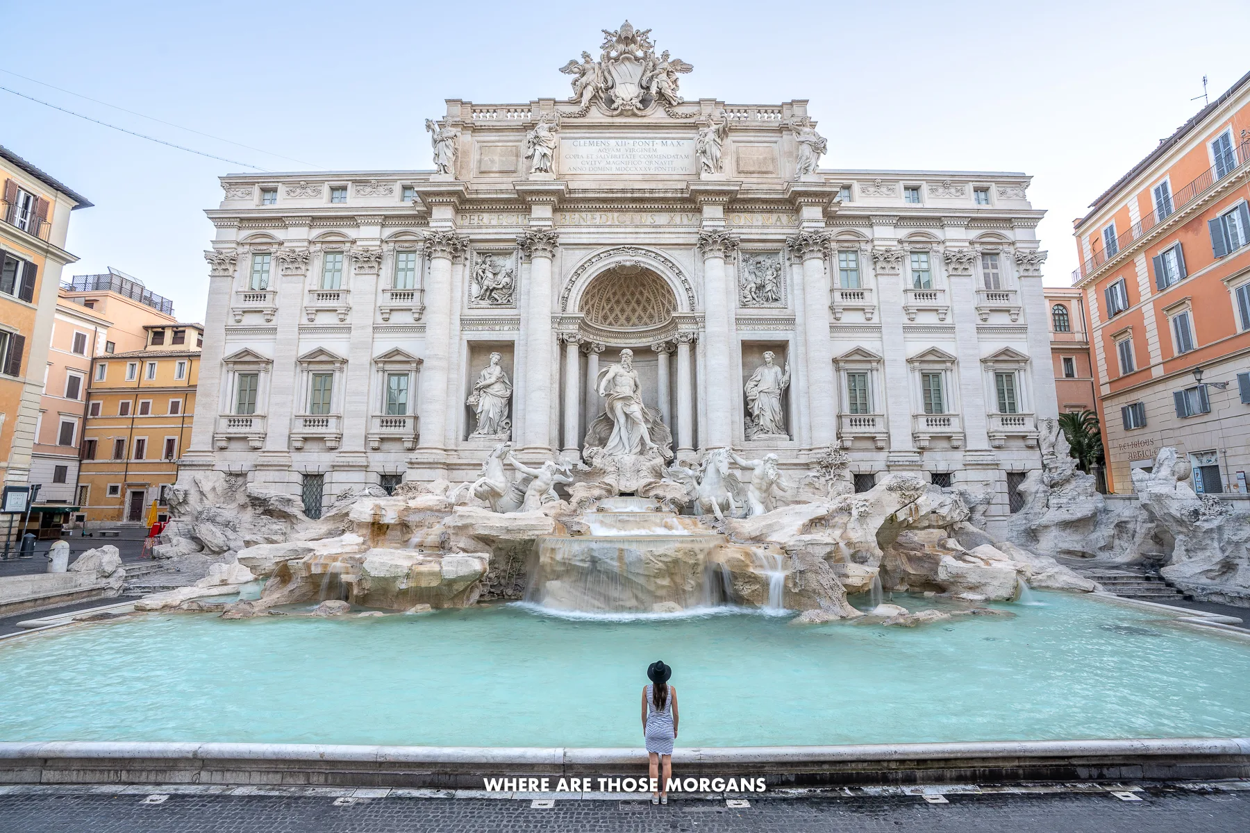 Photo of Kristen Morgan from Where Are Those Morgans standing alone at the Trevi Fountain in Rome at sunrise