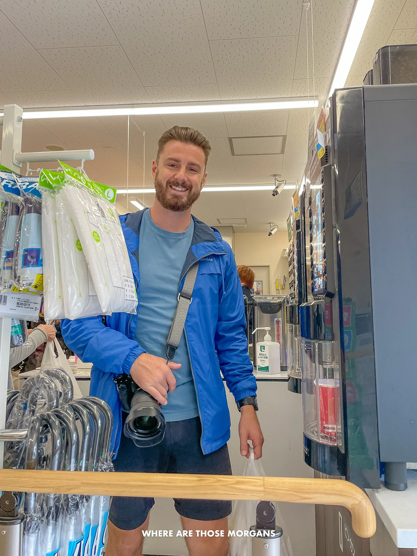Mark from Where Are Those Morgans buying food from a convenience store in Japan