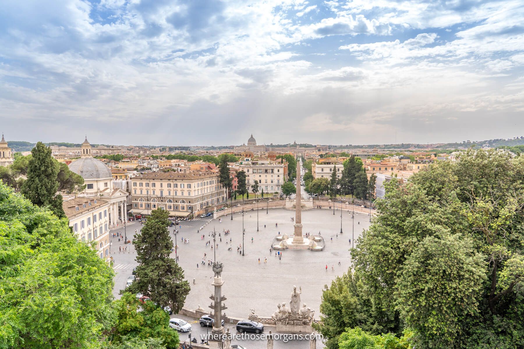 Photo of Piazza del Popolo taken in the late afternoon from Terraza del Pincio