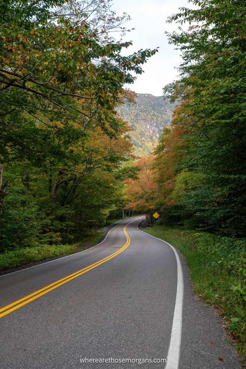 Smugglers notch winding through the trees