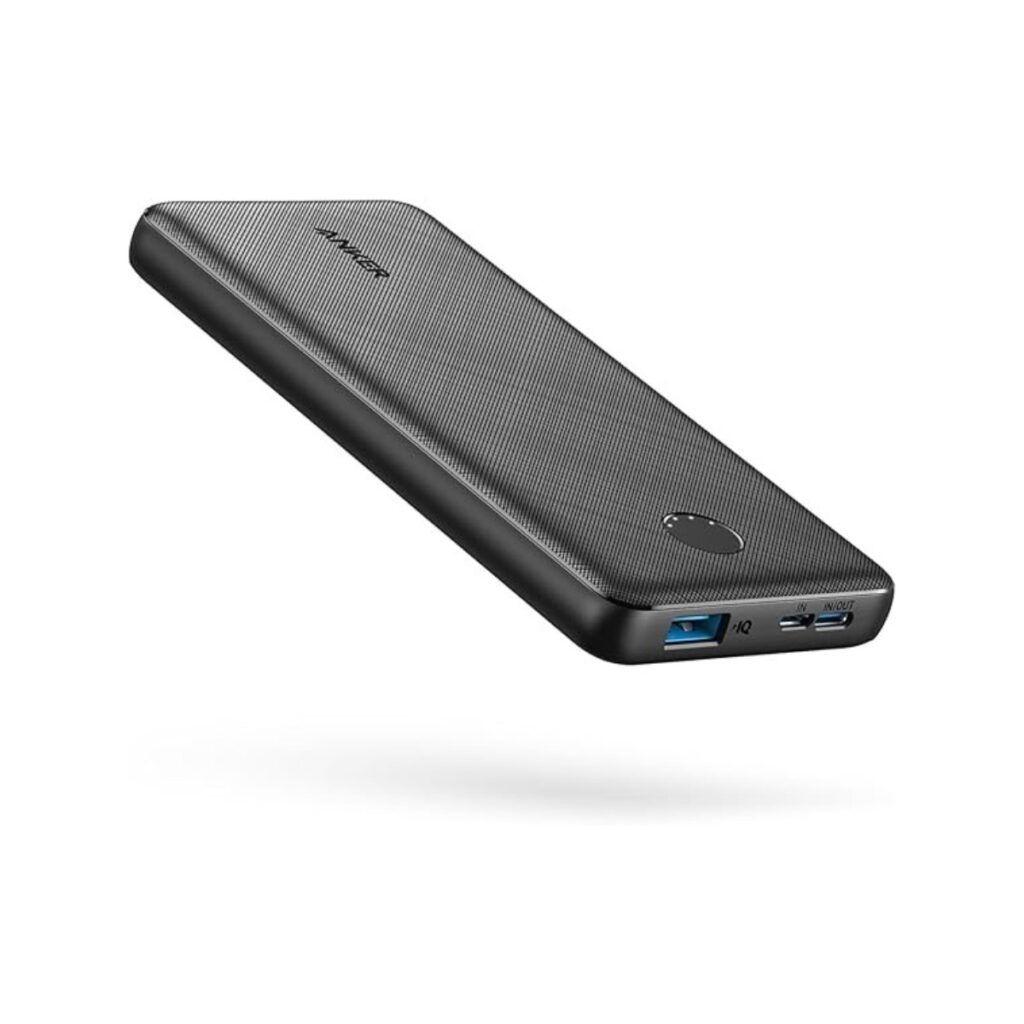 Black power bank by Anker to charge electronics on the go