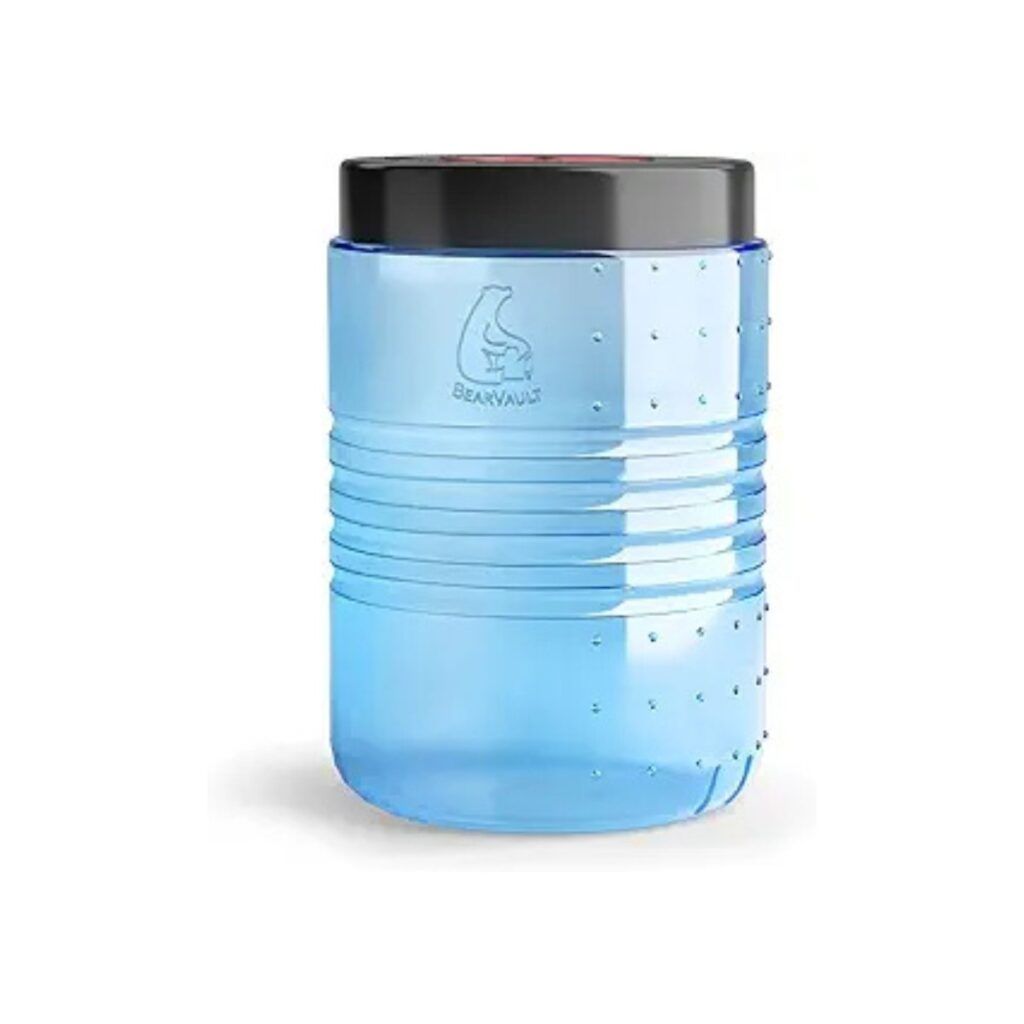 Large blue BearVault canister to protecting food when hiking