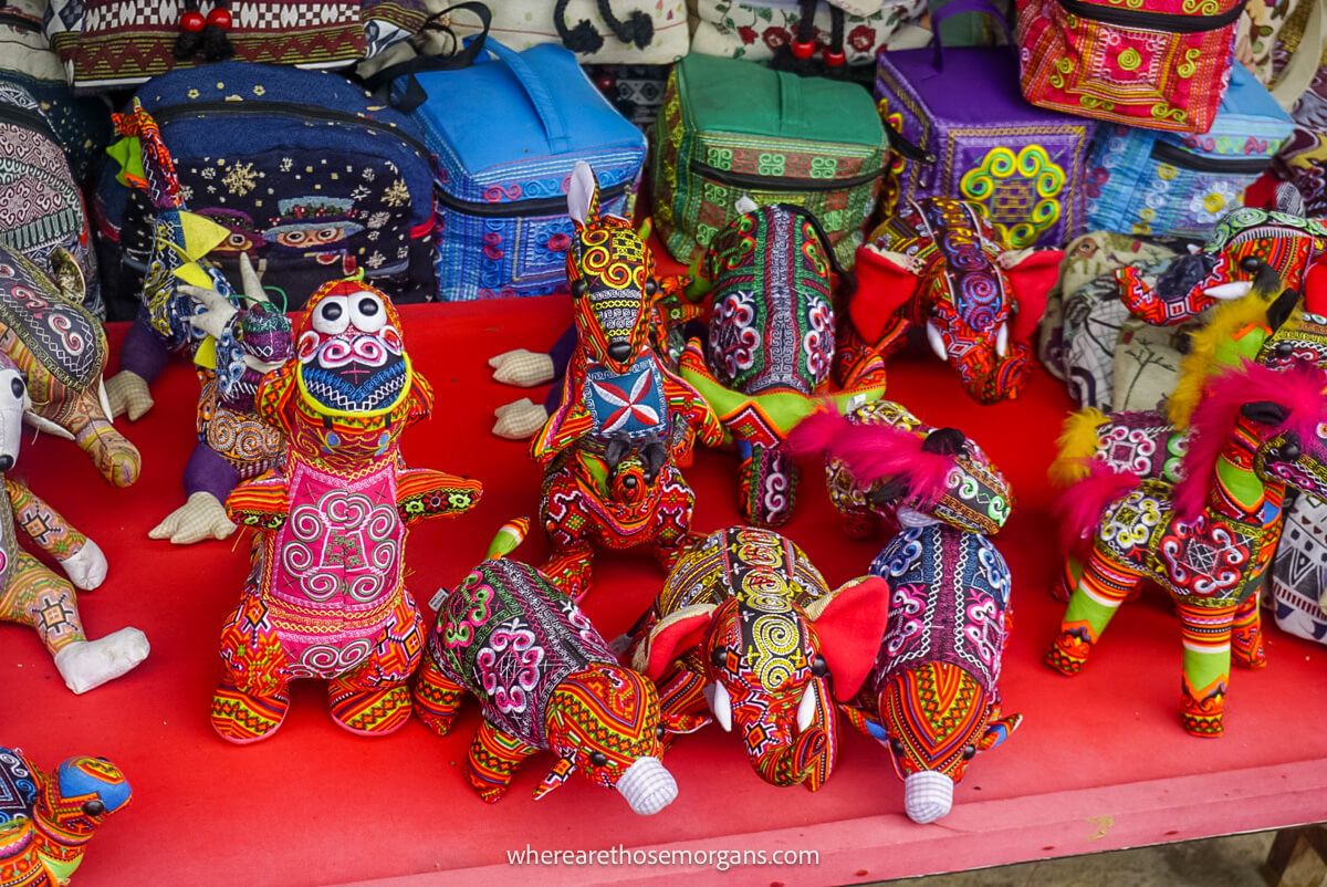 Colorful handmade items for sale in Vietnam