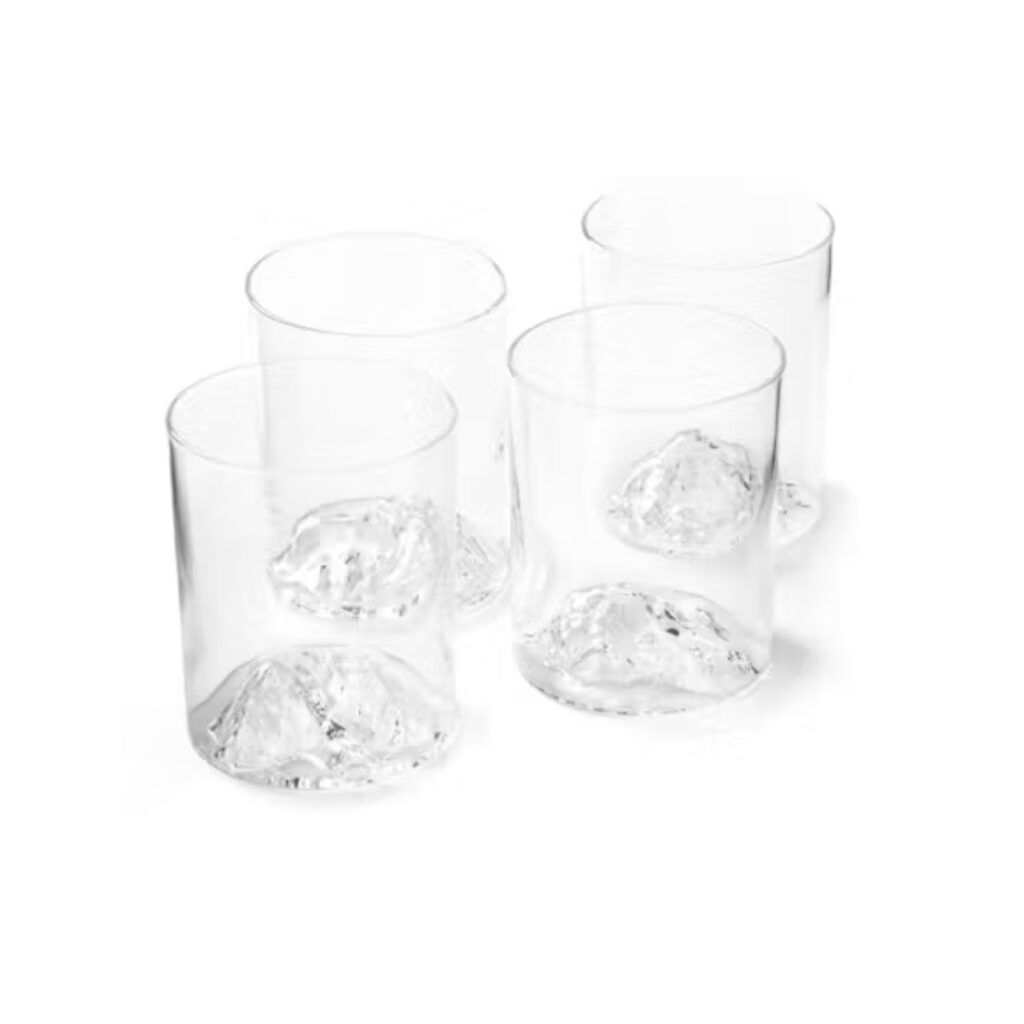 Set of four American mountain peak whiskey glasses