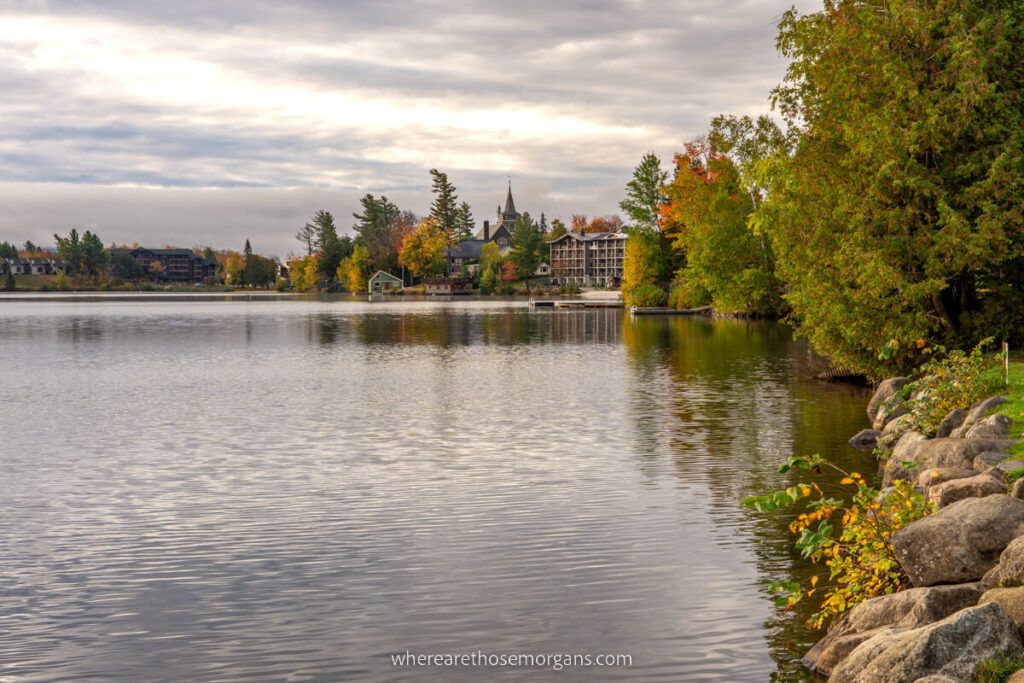 Sunset over the edges of Lake Placid in new york