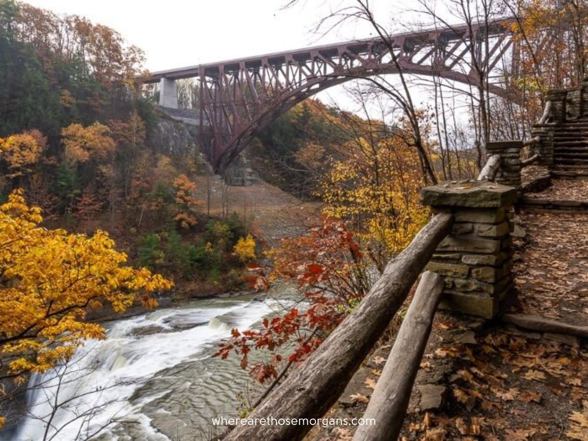 Upper falls at Letchworth State park in autumn