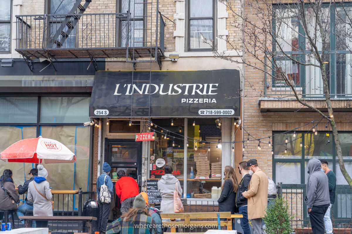 Pizza joint in Williamsburg Brooklyn with a line outside
