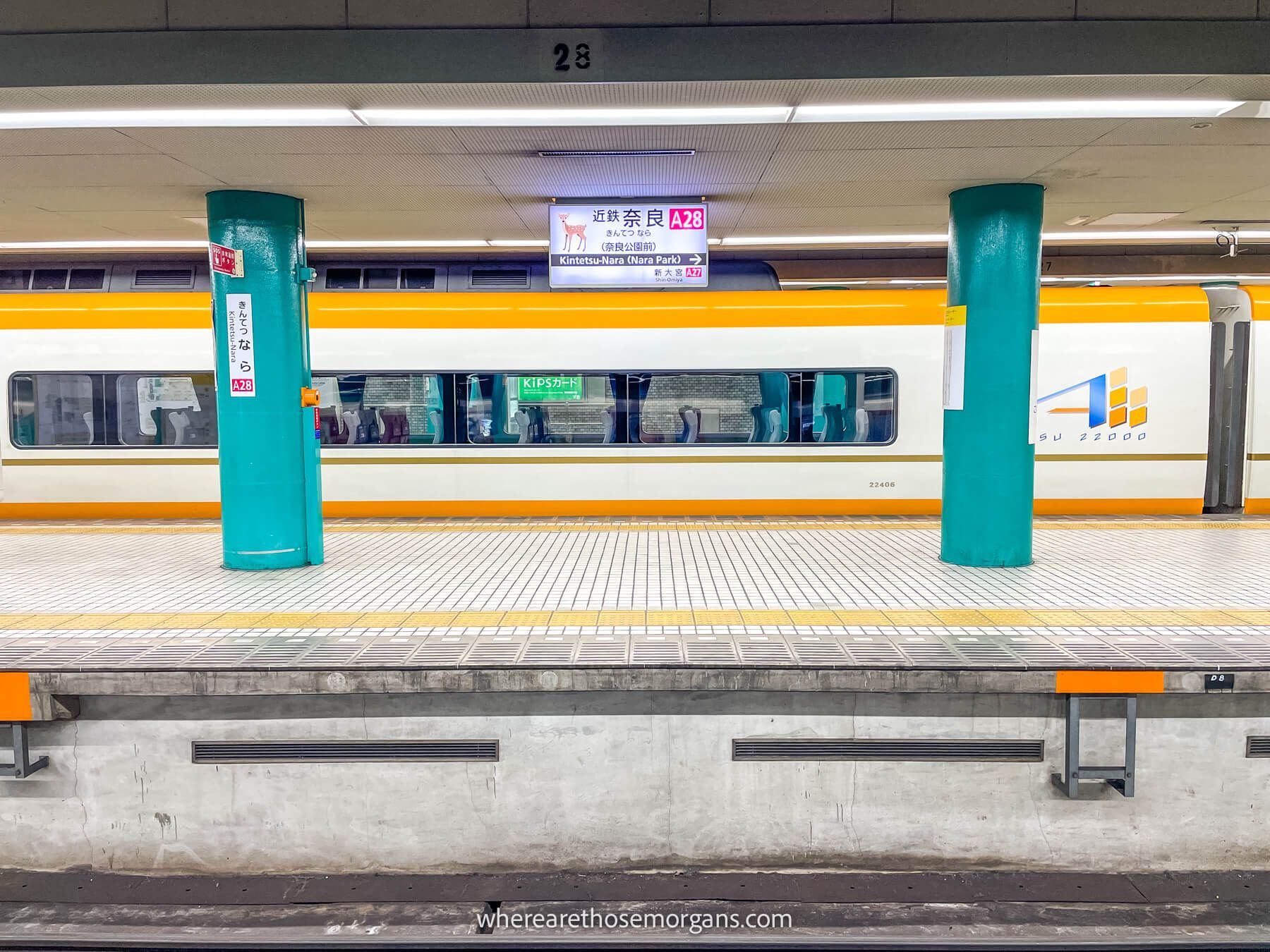 Photo of a train waiting inside Kintetsu-Nara train station
