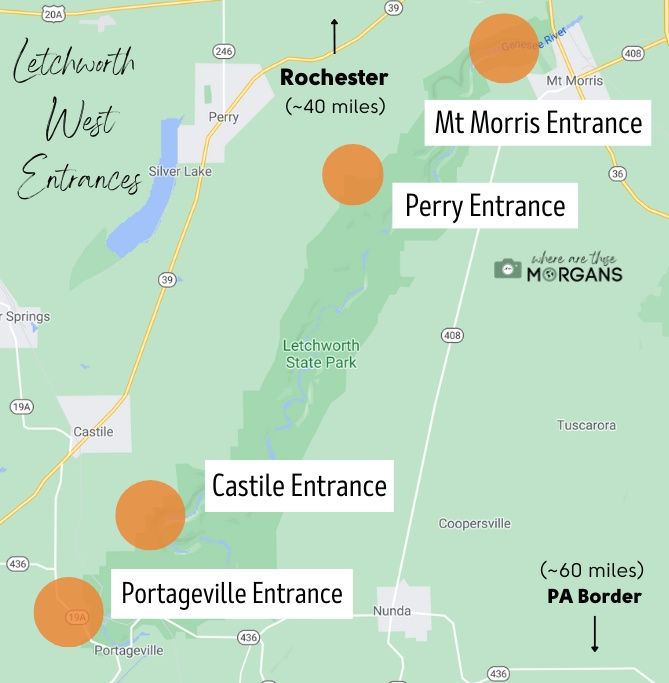 Map of the west entrances at Letchworth State Park