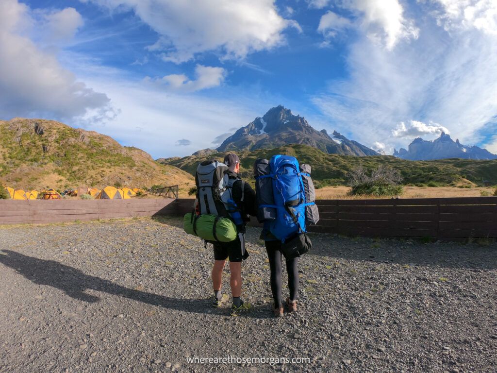 Two hikers beginning the Torres del Paine W-Trek 