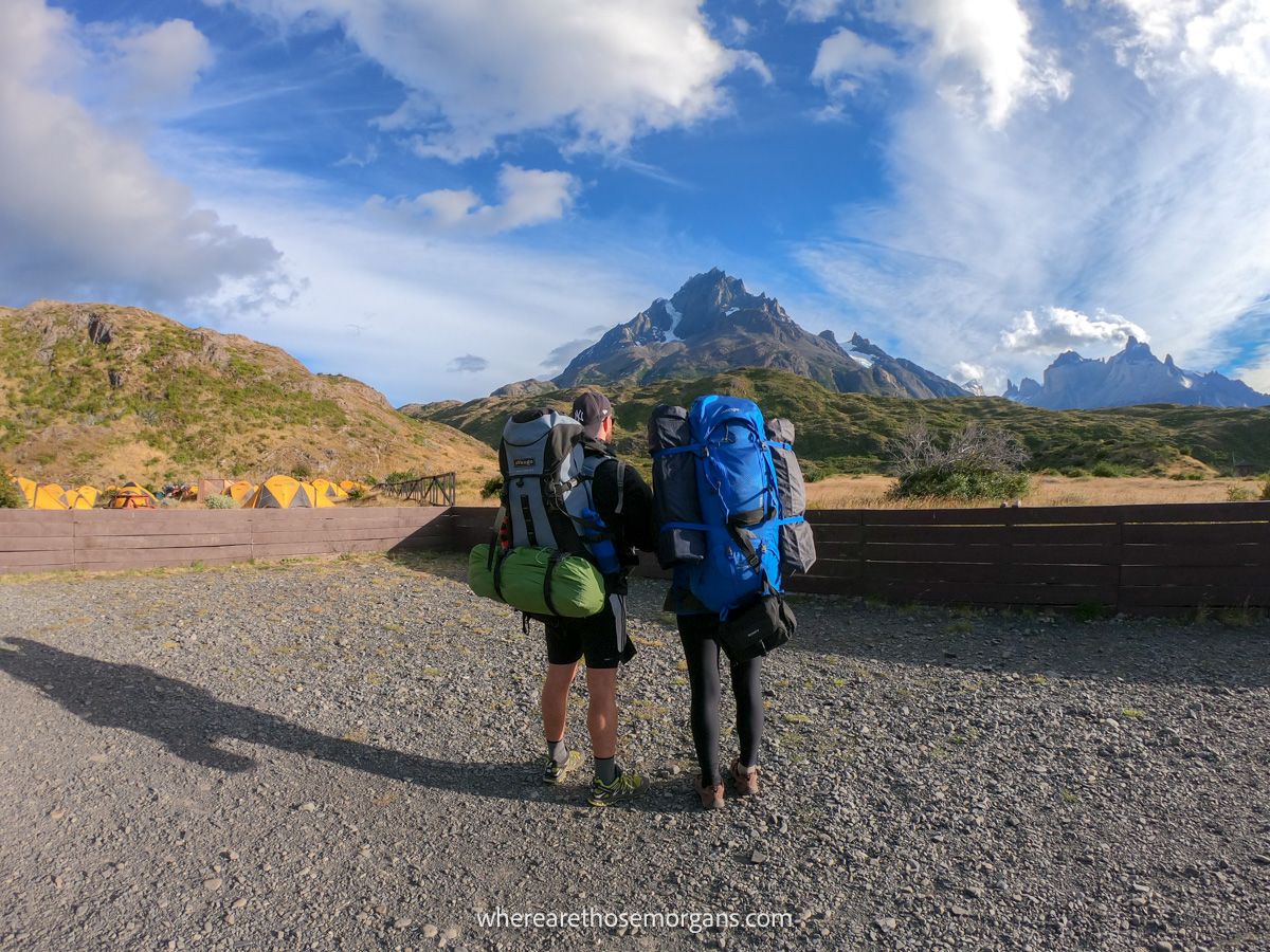 Two hikers beginning the Torres del Paine W-Trek