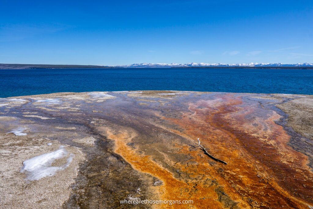 Gorgeous views of Yellowstone Lake and a hot spring
