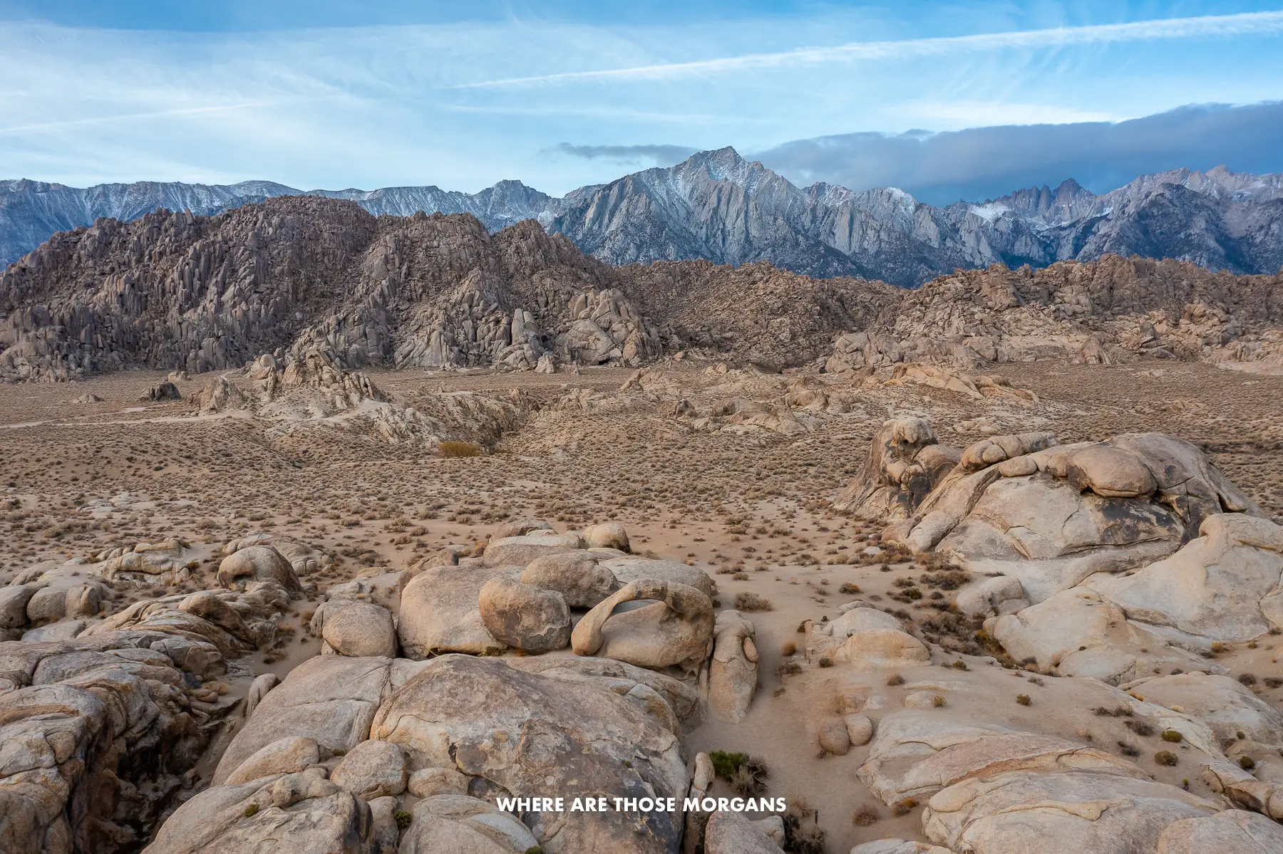 Drone photo of the Alabama HIlls and Sierra Nevada Mountains