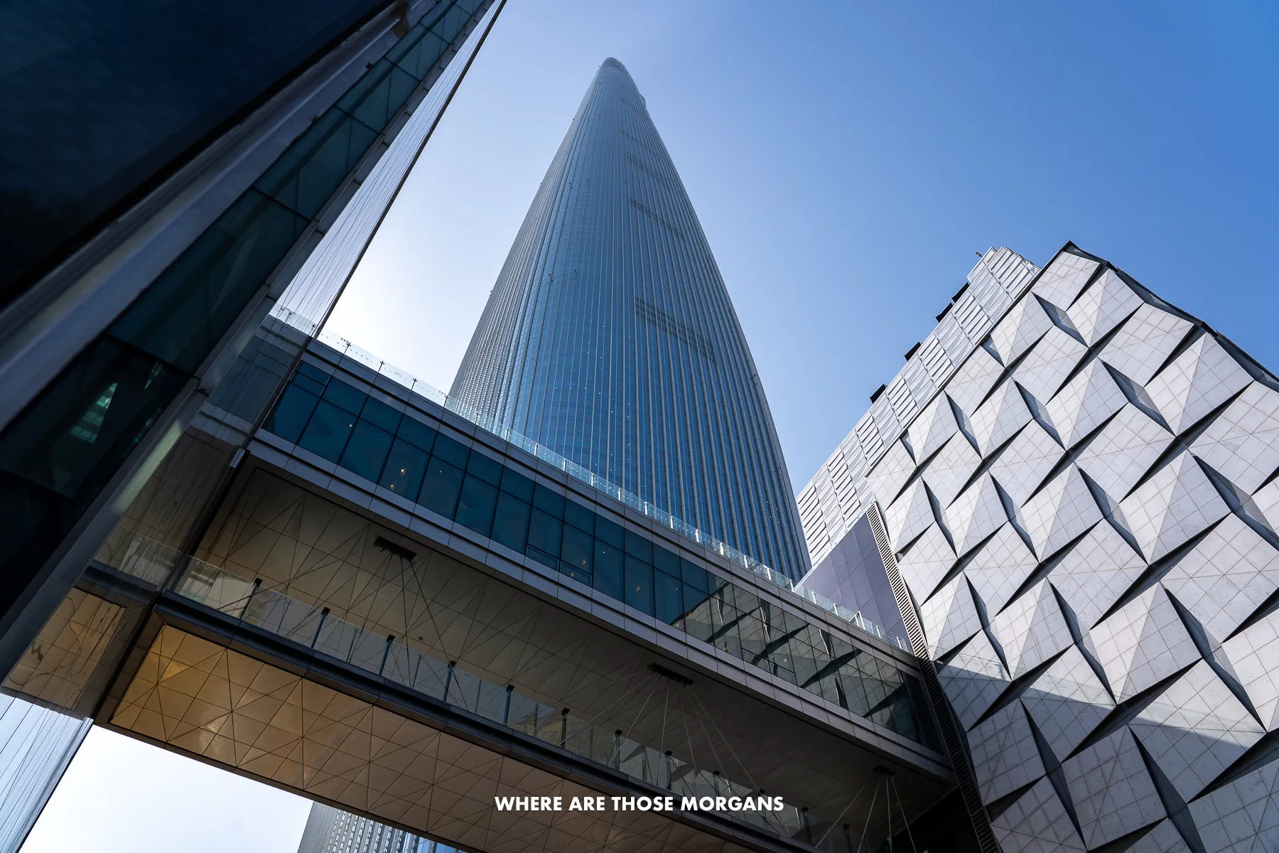 Looking up at the massive Lotte World Building in Seoul from below