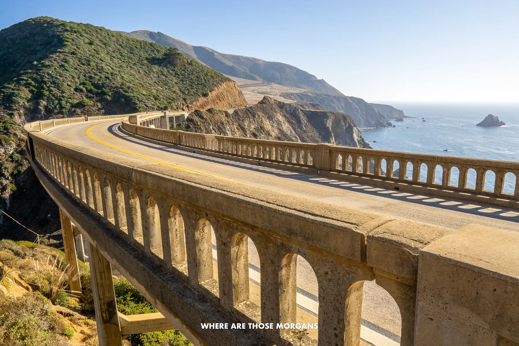 Close up photo of a curving bridge on the Pacific Coast Highway