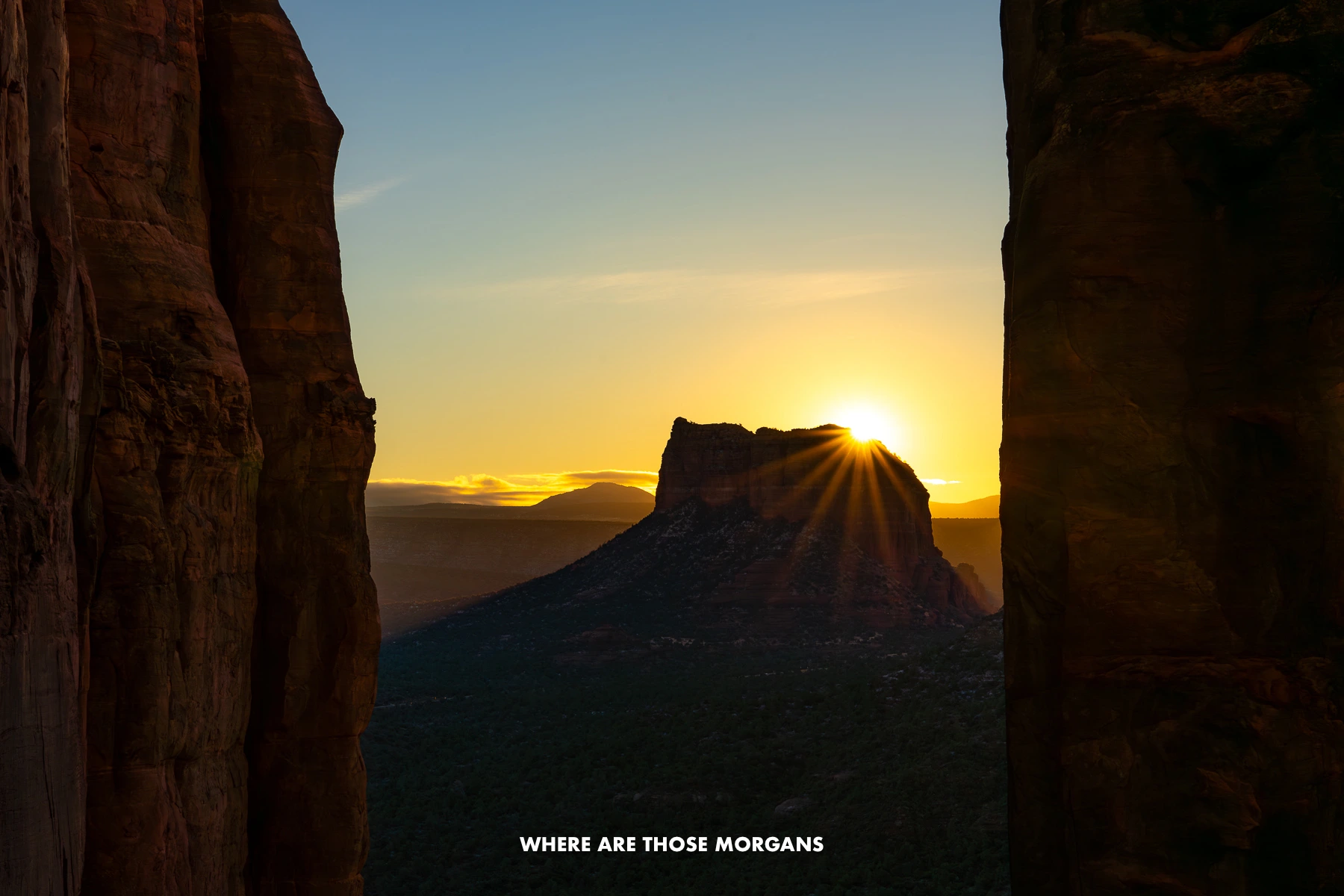 Sunrise behind Courthouse Butte from the hidden summit of Cathedral Rock