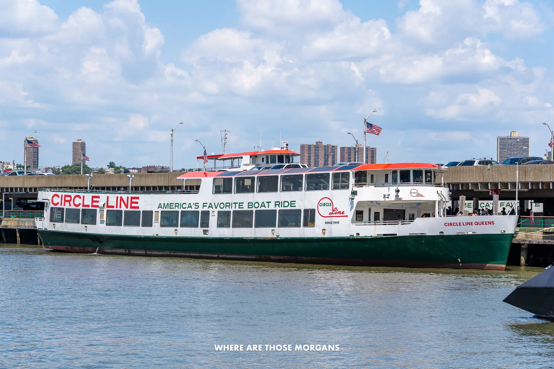 Circle Line Cruises boat docked on the Hudson River