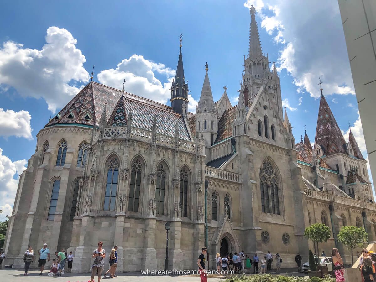 Tall and grand church with gothic architecture on a sunny day
