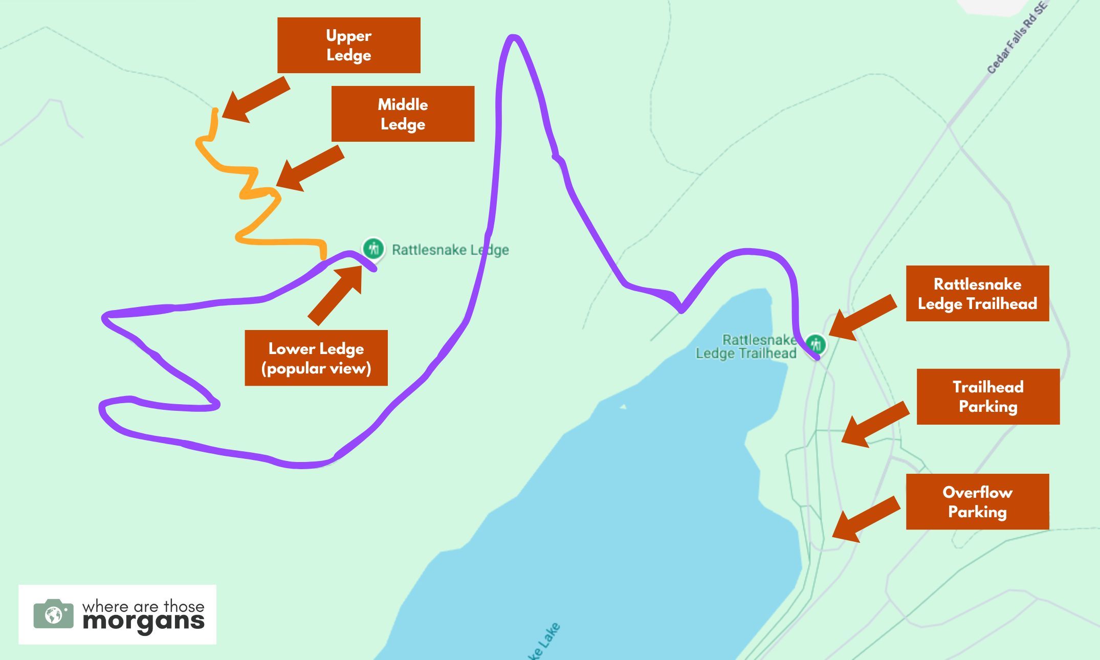 Rattlesnake Ledge Trail hiking map created by Where Are Those Morgans