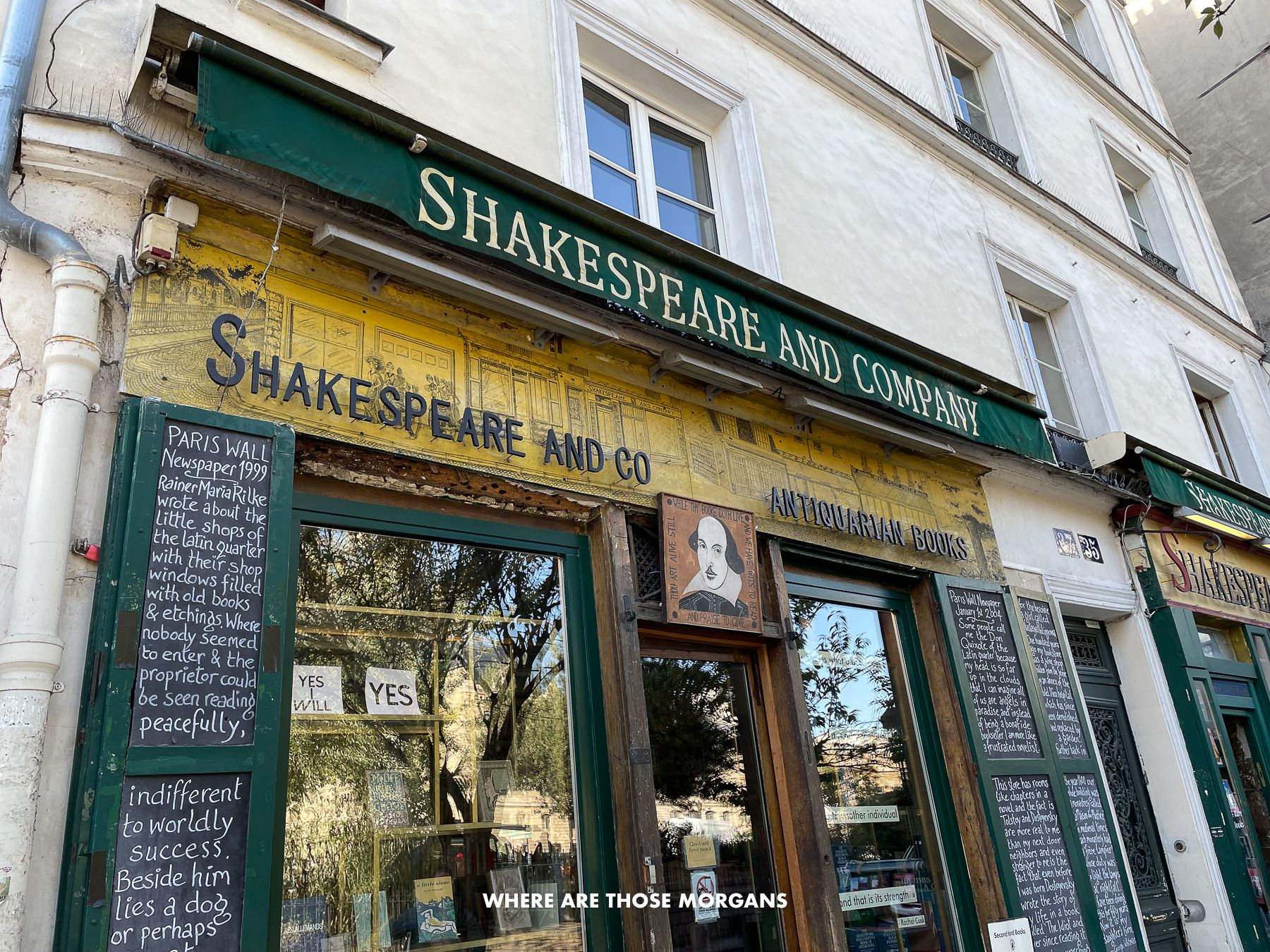 Photo of the outside of Shakespeare and Co bookstore in Paris